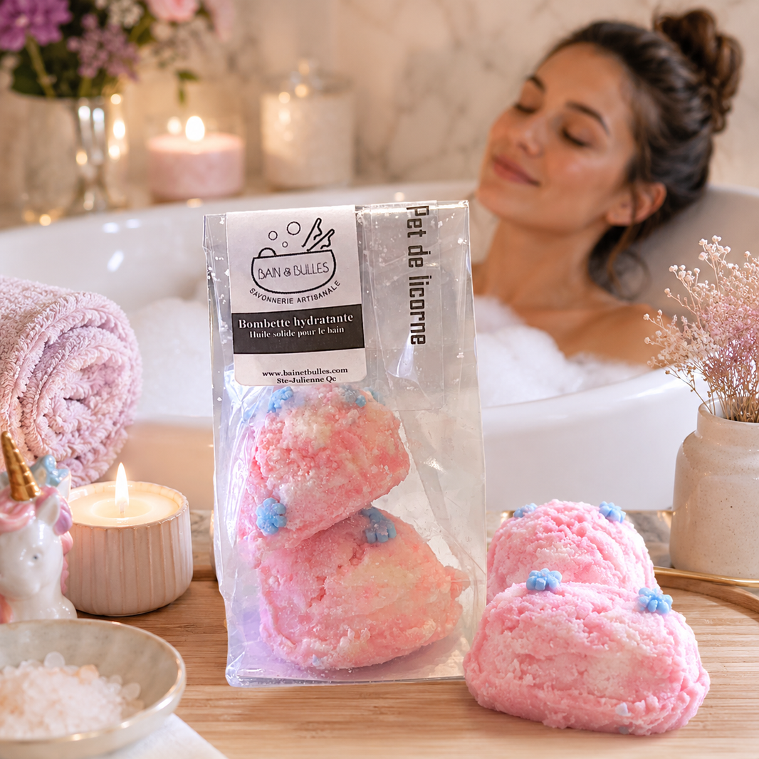 Bombettes de bain hydratantes  – Pet de Licorne – Savonnerie Bain & Bulles