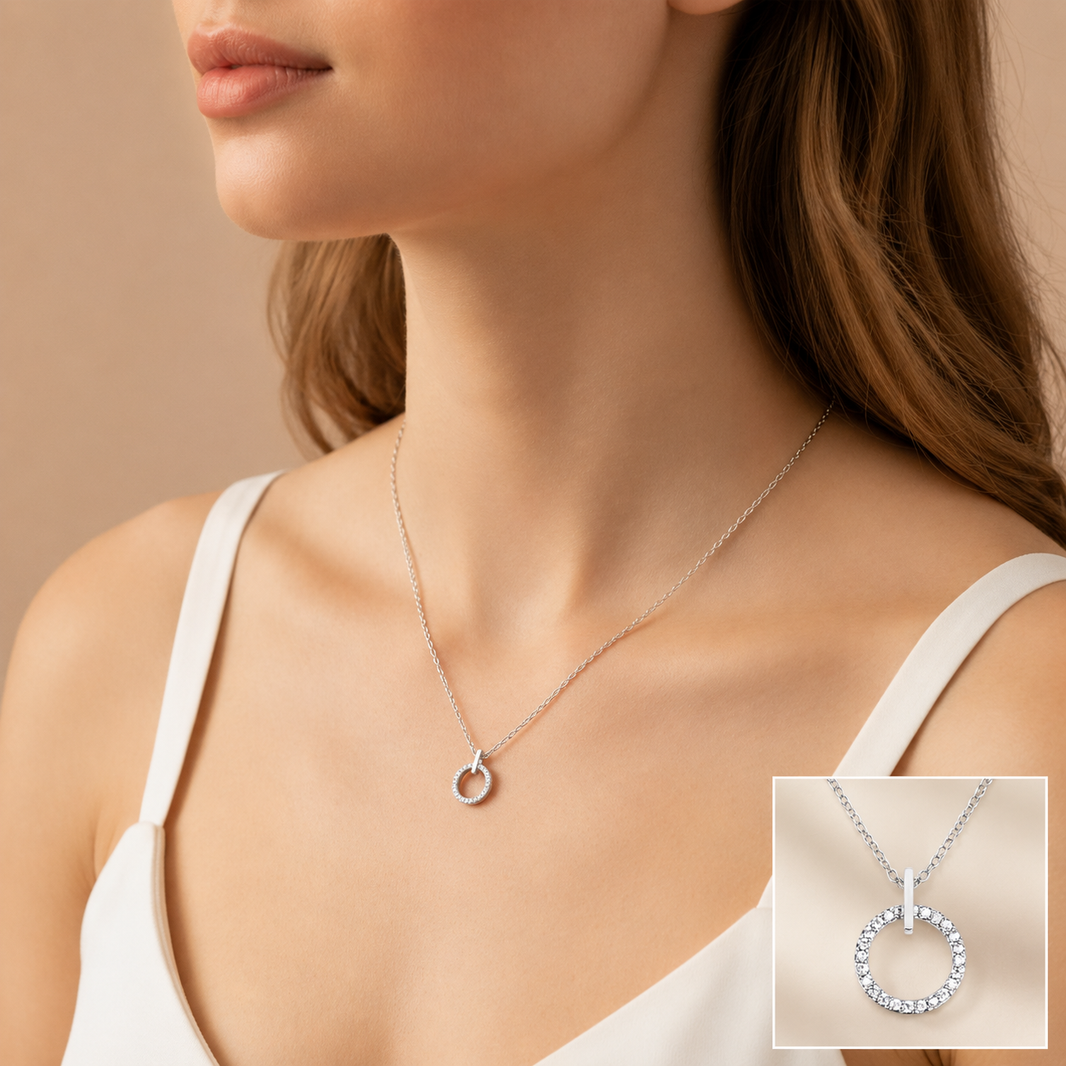 Delicate 14K White Gold Plated Round Pendant Necklace