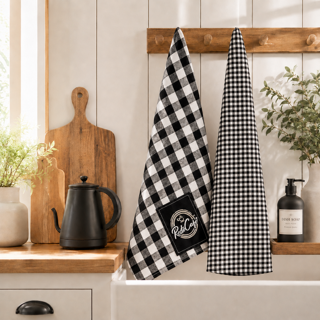 Serviette de cuisine Resto-Café – Carreaux bistro noir et blanc