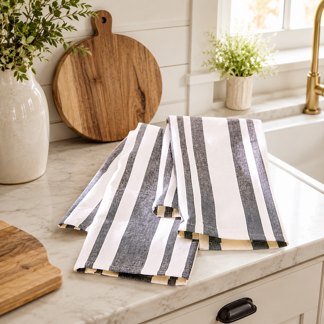 Serviette de cuisine rayures charbon