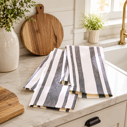Serviette de cuisine rayures charbon