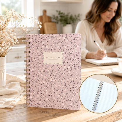 Gold Spiral Notebook – Delicate Floral Pattern
