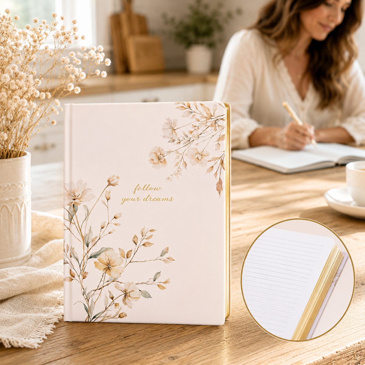 Hardcover notebook Golden Blossom – Elegant script