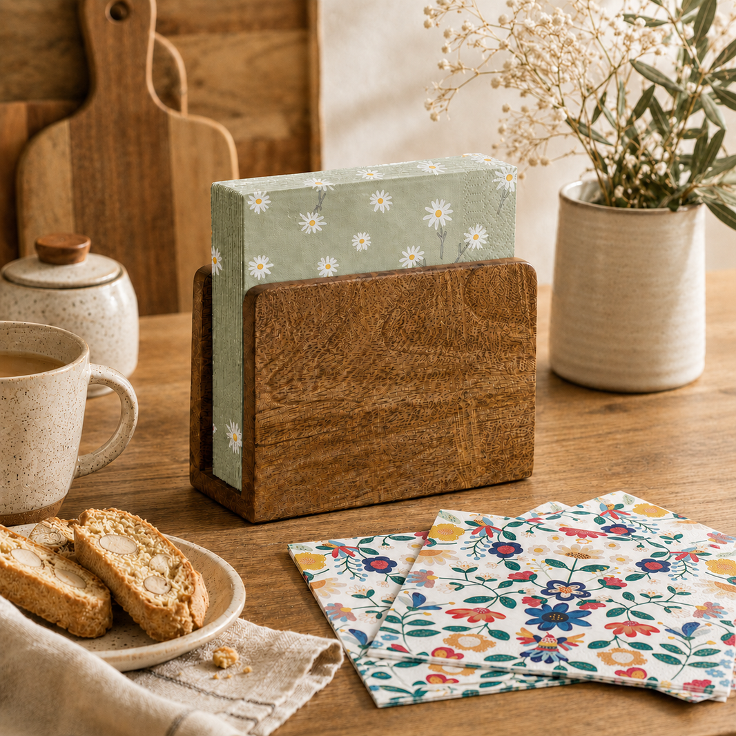 Wooden towel set with decorative towels