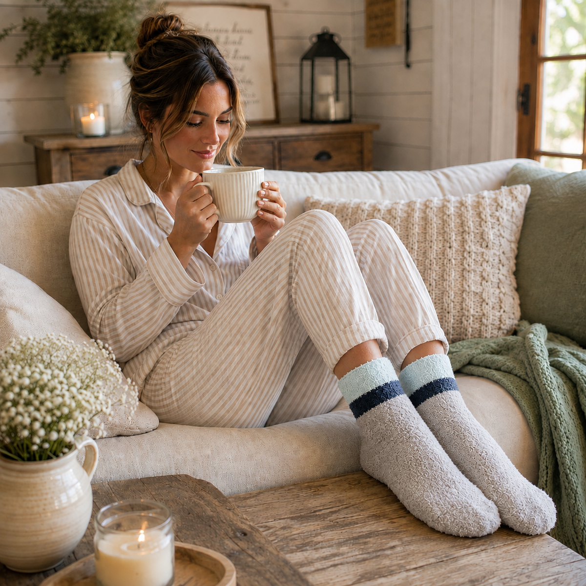 Plush comfort socks – Blue & grey