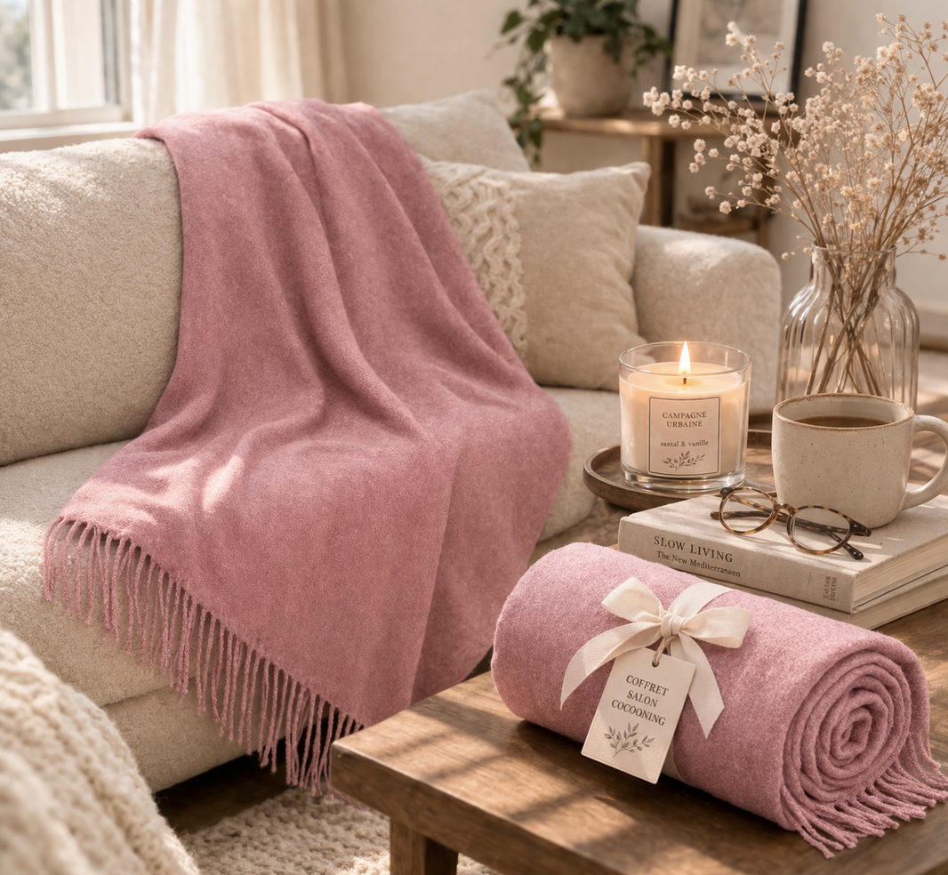 Faux Cashmere Throw with Fringes – 50" x 60" (Pink)