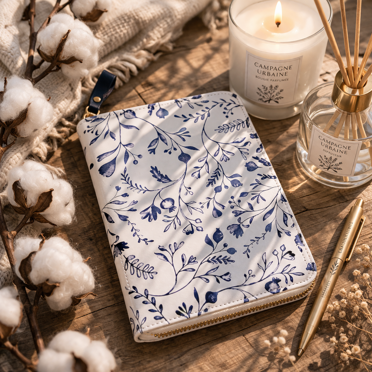 Journal zippé Fleur bleue – Inspirations du quotidien