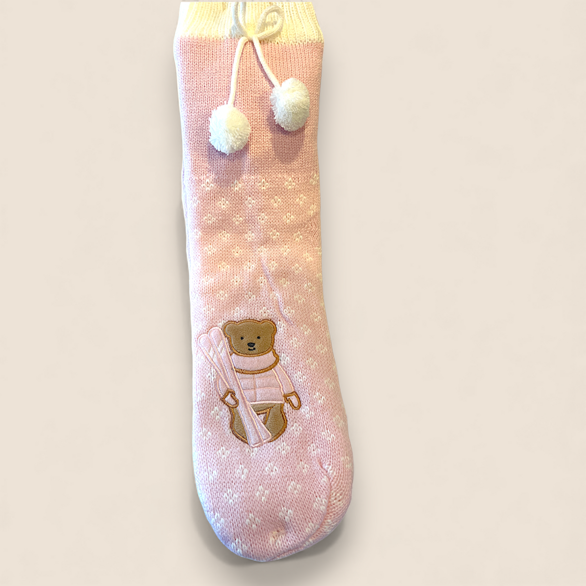 Bas longs ourson en tricot et sherpa rose et crème - La vie en rose