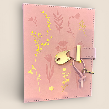 Journal à cadenas  – Rose poudré & dorures florales