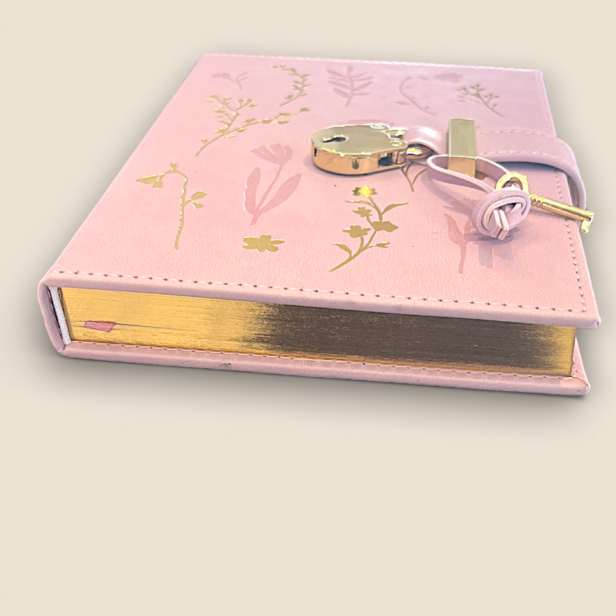 Journal à cadenas  – Rose poudré & dorures florales
