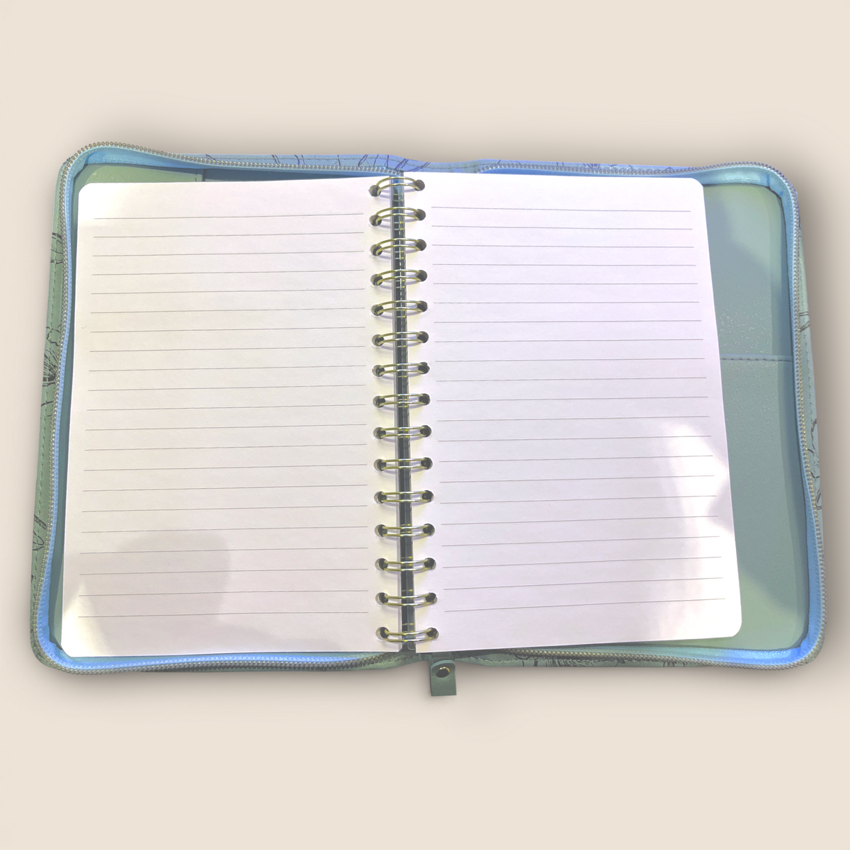 Journal zippé – Vert tendre & fleurs inspirantes