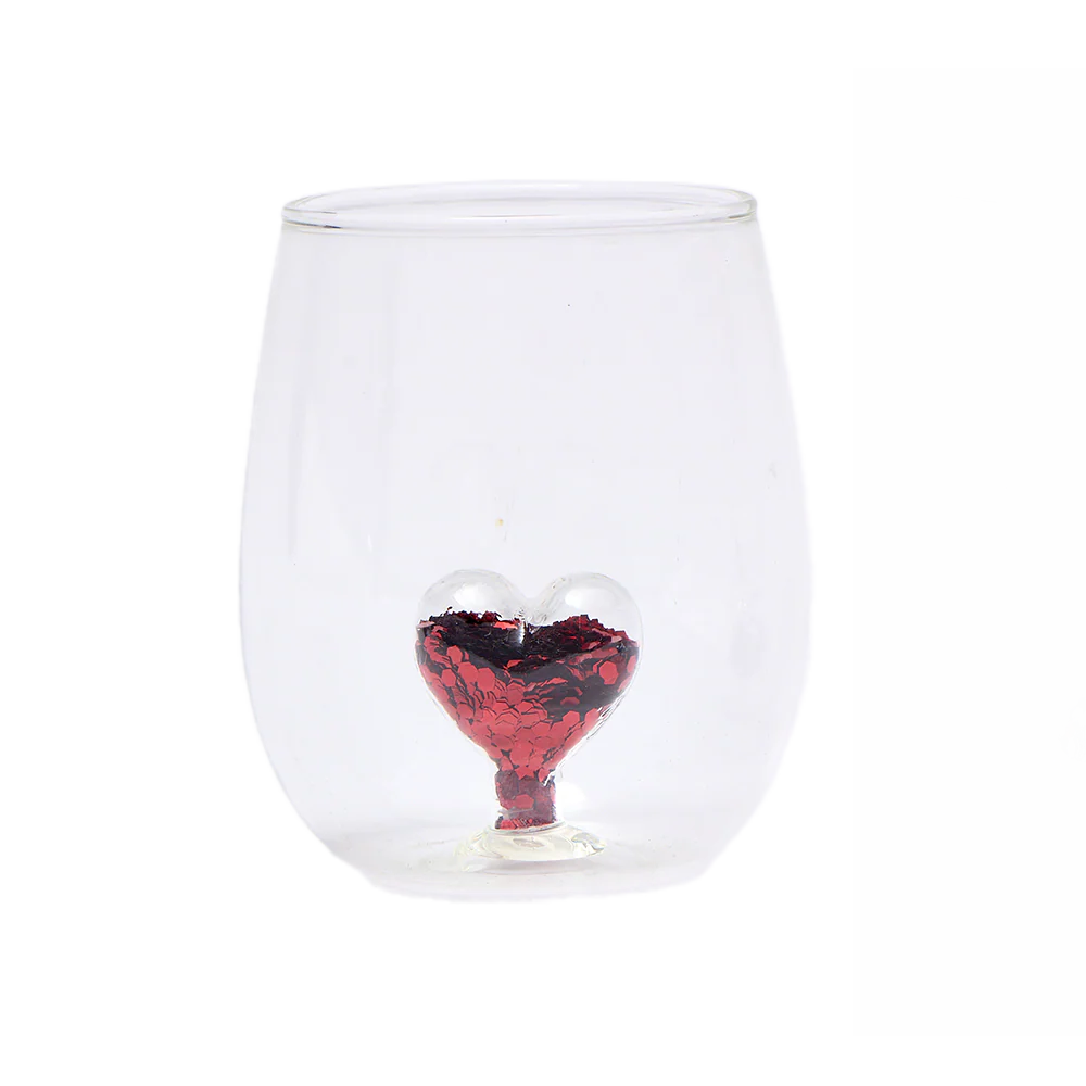 Verre avec cœur rouge – Édition Saint-Valentin
