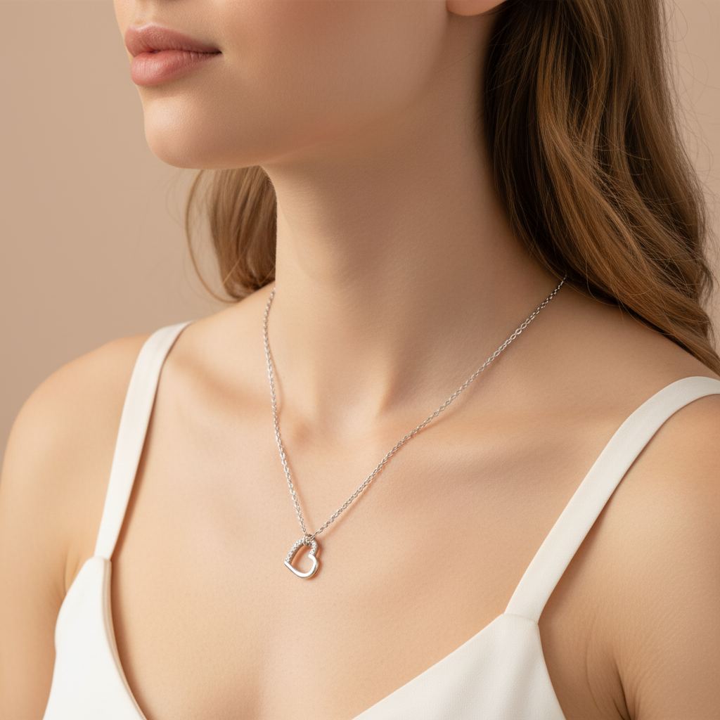 Collier argenté cœur porté - corrigé