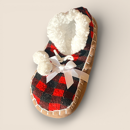 Ultra-soft slippers with red and black plaid lining – Cocoon (Women's 7-8)