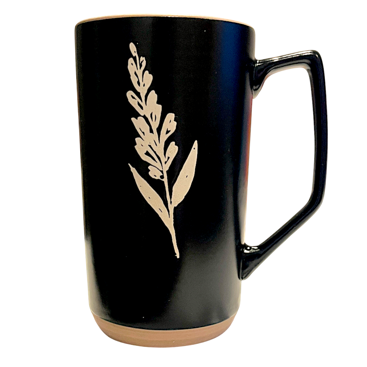 Tasse noire au motif botanique blanc