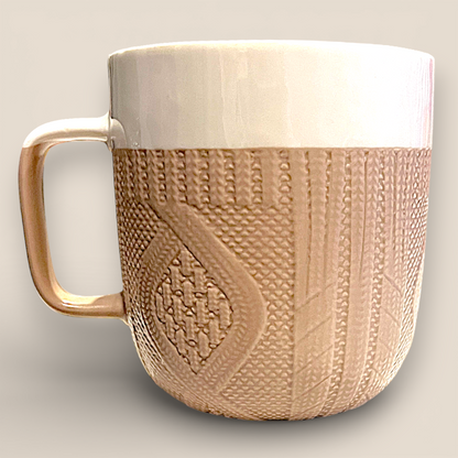 Textured beige knit-effect mug