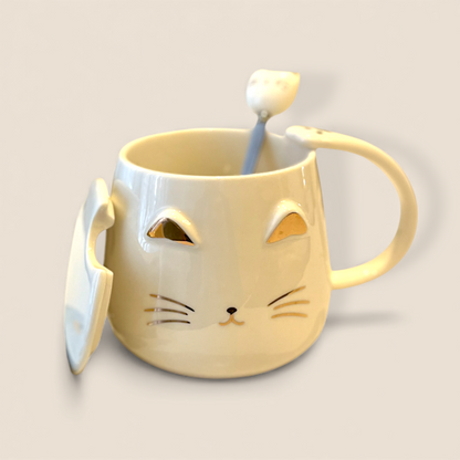 Tasse chat mignon avec couvercle & cuillère – choix de couleur