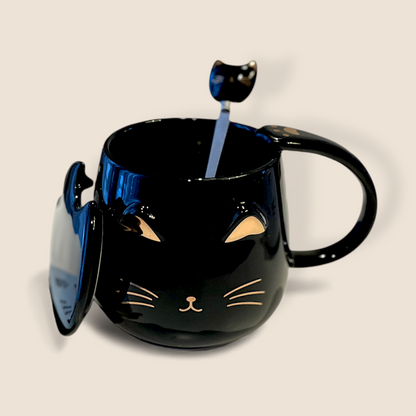 Tasse chat mignon avec couvercle & cuillère – choix de couleur