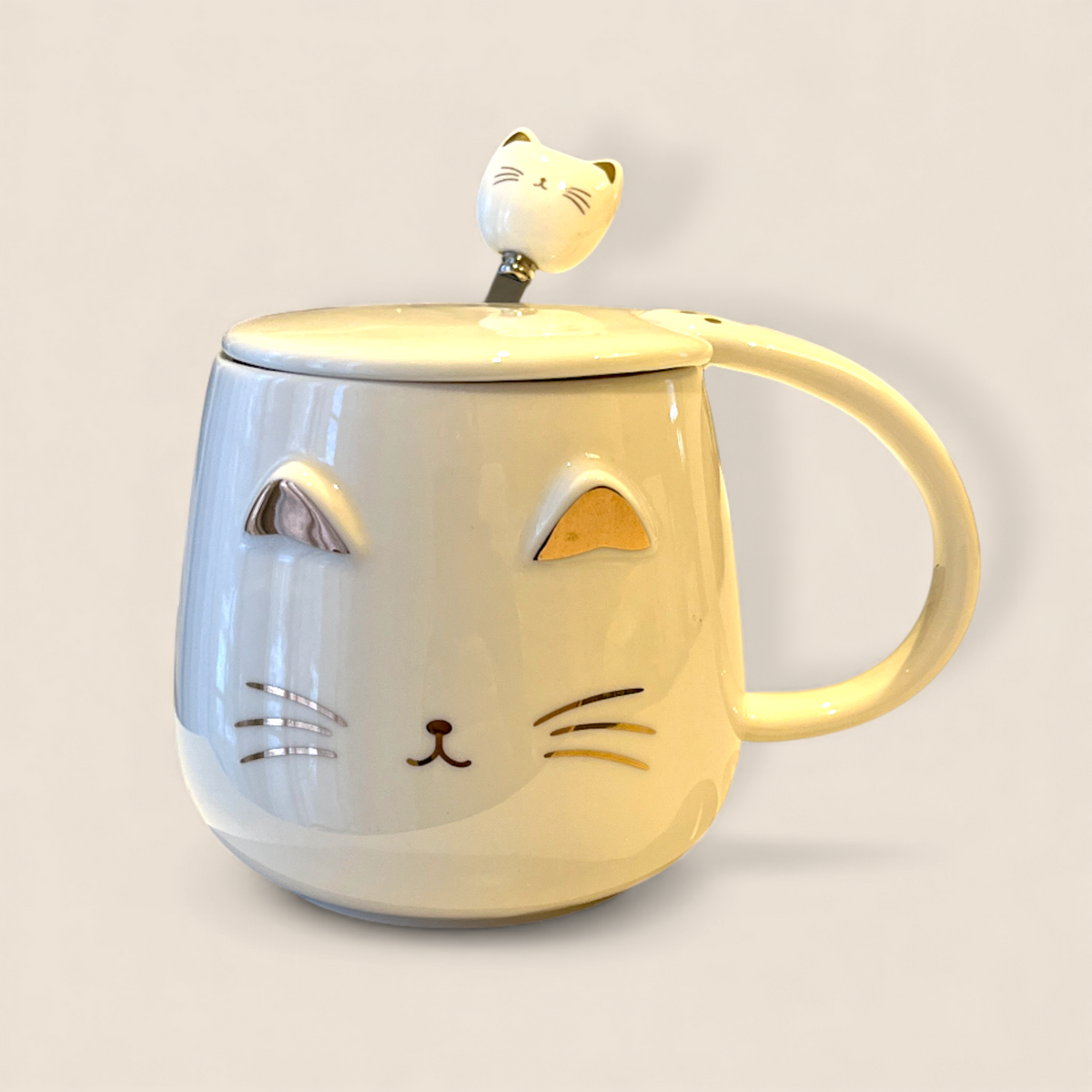 Tasse chat mignon avec couvercle & cuillère – choix de couleur