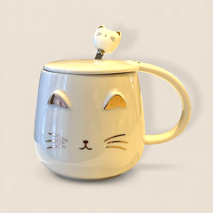 Tasse chat mignon avec couvercle & cuillère – choix de couleur
