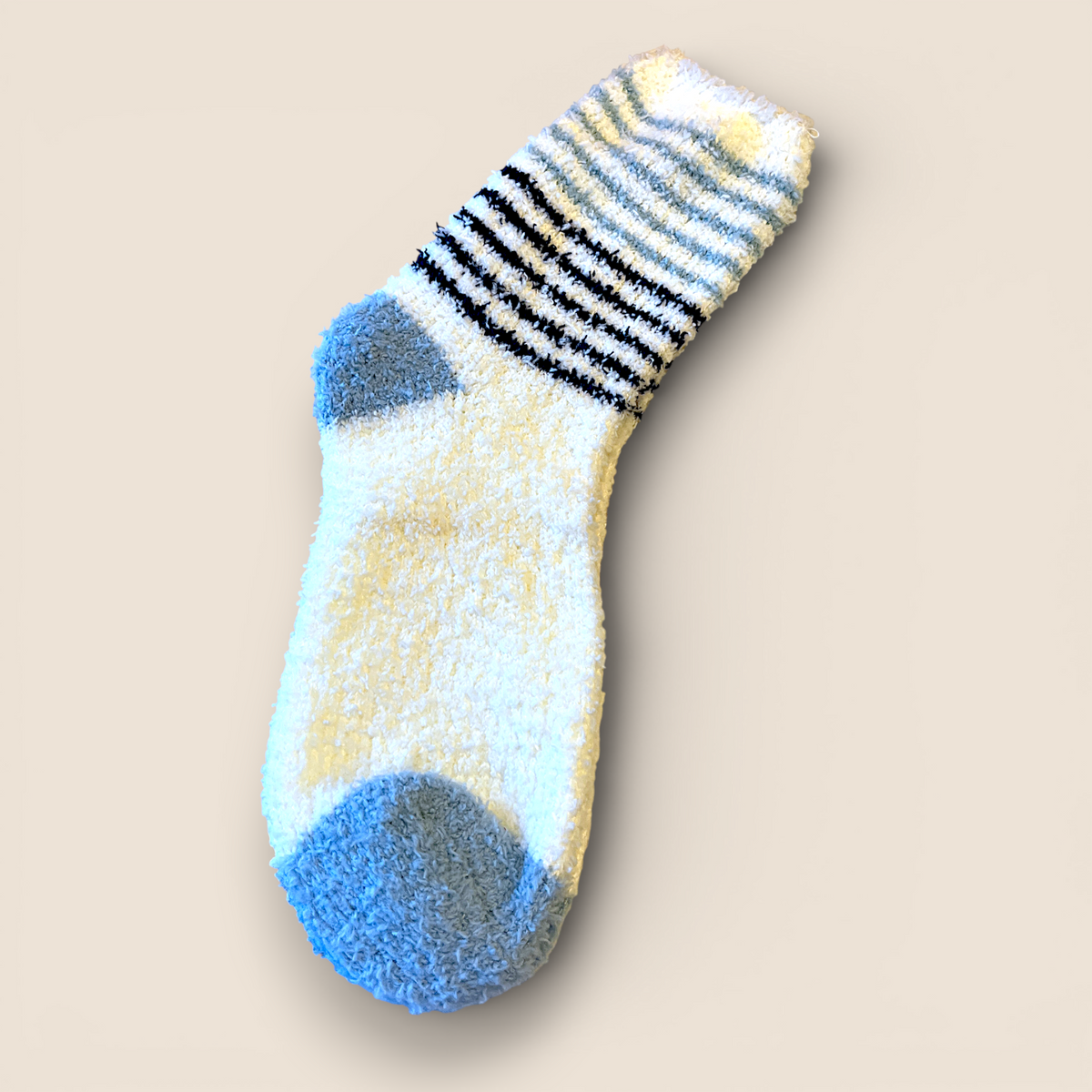 Bas confort rayé peluche – Blanc crème & rayures bleues foncées