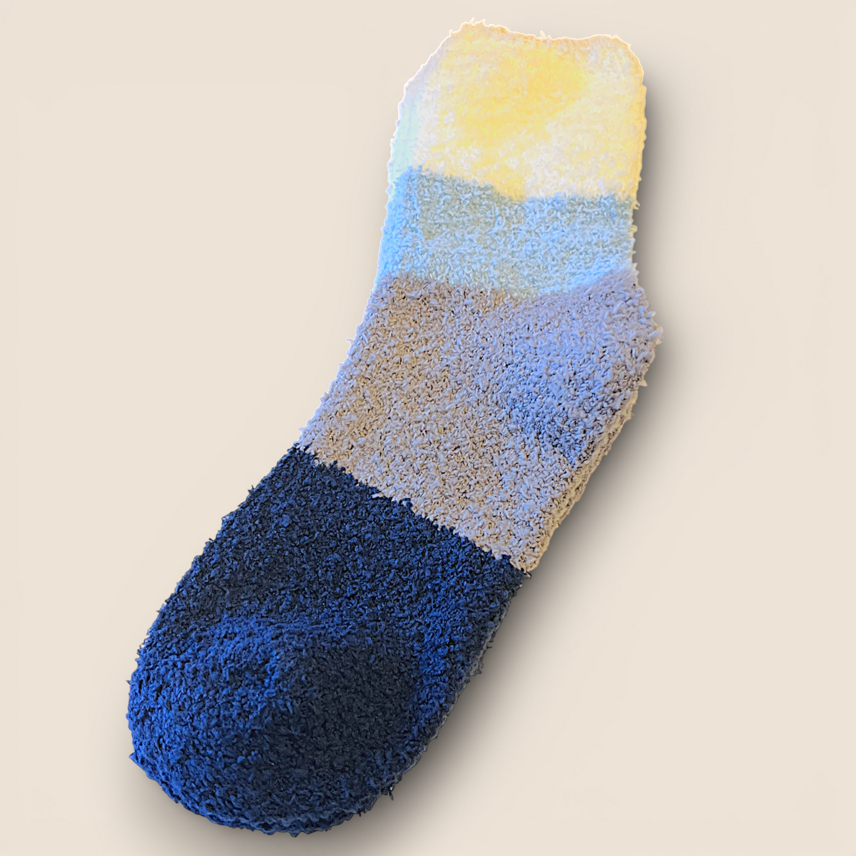 Bas confort peluche – bleu, gris et blanc