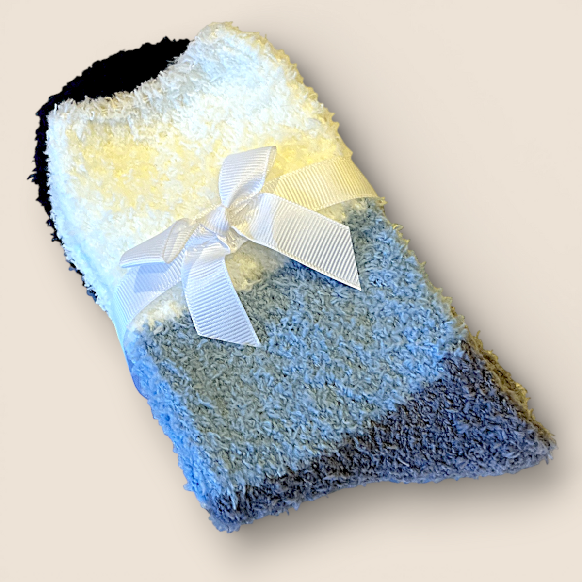 Bas confort peluche – bleu, gris et blanc