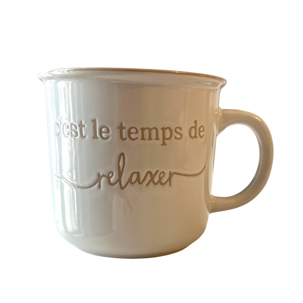 Tasse « C'est le temps de relaxer » – Blanc et beige